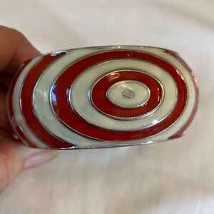 Off White & Red Enameled Chunky Hinged  Bracelet